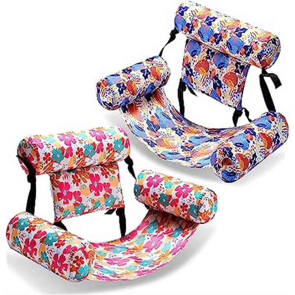 FAWEY TRED INC Inflatable pink Pool Tropical Flower Pattern Water Floating Chair ( 2-Pack )