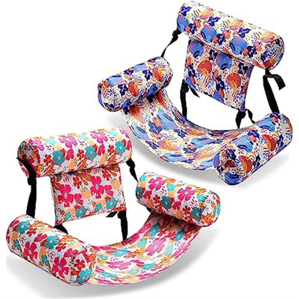 Inflatable pink Pool Tropical Flower Pattern Water Floating Chair ( 2-Pack 