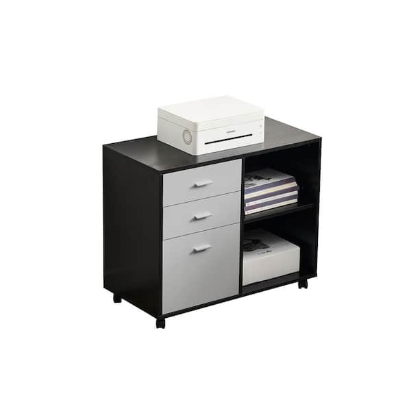 Yofe 2-Drawer White Gray Wood 16.9 in. W Vertical File Cabinet with Lock, Office Storage Cabinet Printer Stand