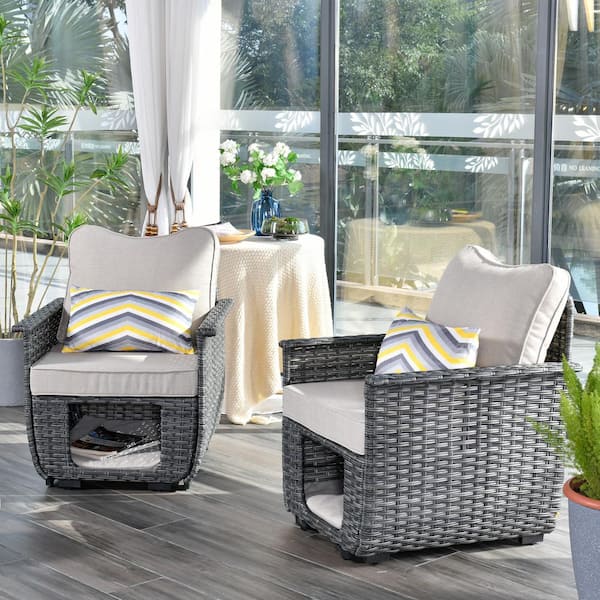 OVIOS Fortune Dark Gray 2-Piece Wicker Outdoor Patio Conversation Seating Set with Beige Cushions