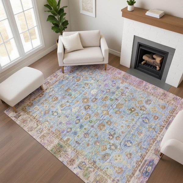Mayfield Premium Machine Washable Abstract AMF1772 Seafoam 8 ft. x 10 ft. Area Rug
