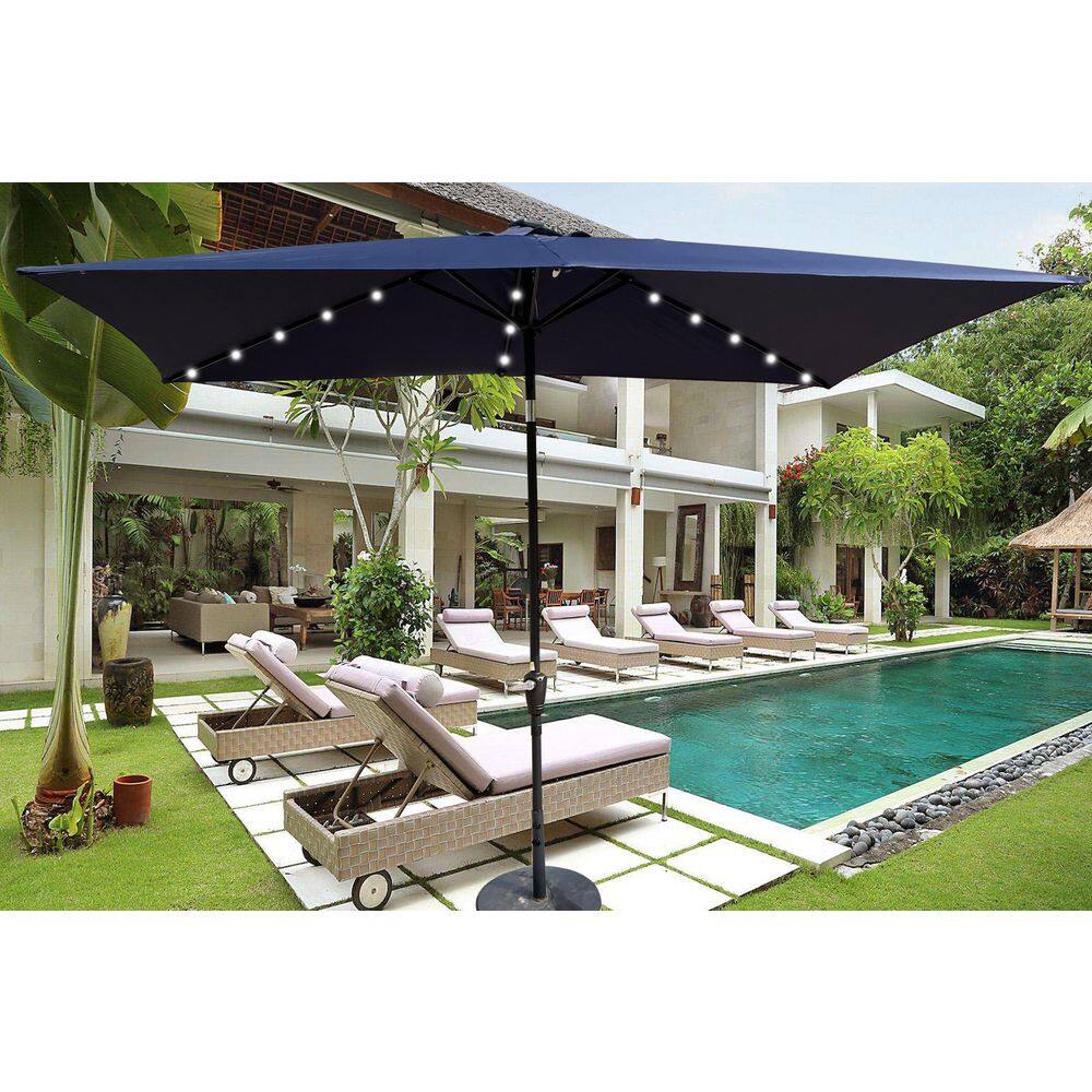 10 ft. x 6.5 ft. Steel Outdoor Rectangular LED Market Patio Umbrella in Navy Blue with Push Button Tilt and Crank price history on PriceWatchPro