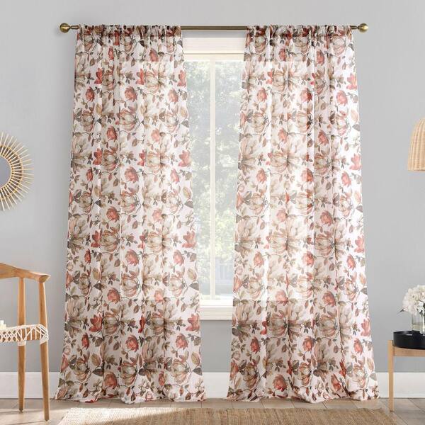 No. 918 Myra Crushed Voile Scarlet 84 in. L x 51 in. W Sheer Rod Pocket Curtain Panel