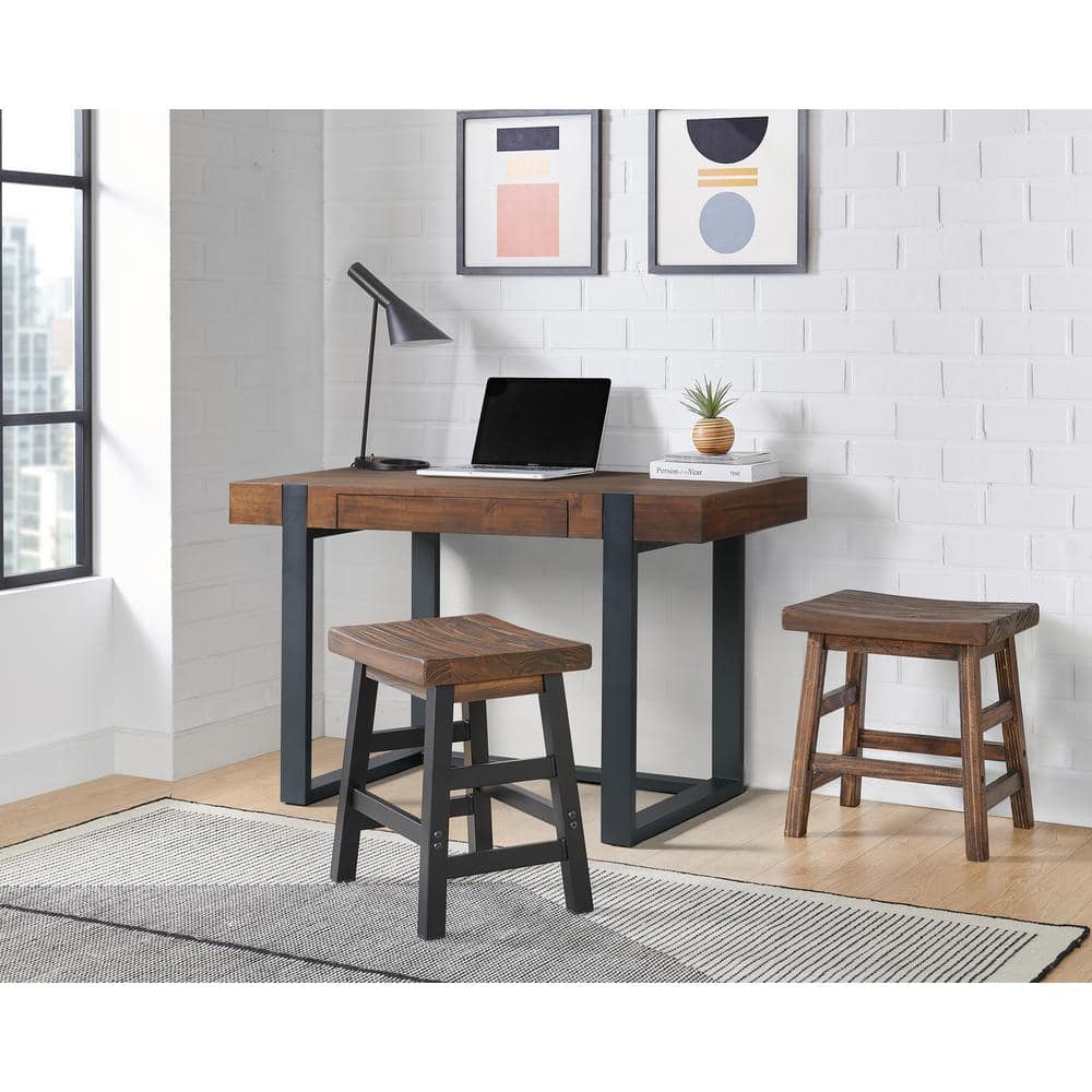 Pomona 20" Rustic Brown Reclaimed Wood Saddle Barstool