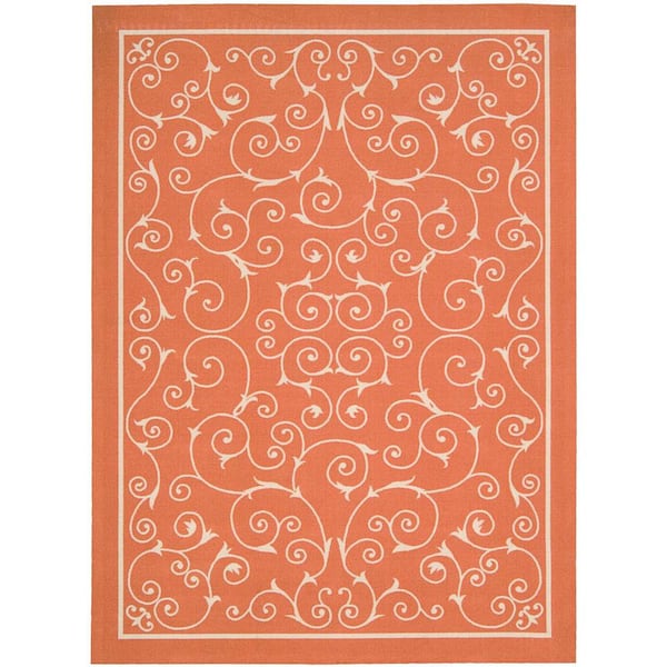 Nourison Home and Garden Pavilion Orange 5 ft. x 8 ft. Floral Transitional Indoor/Outdoor Patio Area Rug