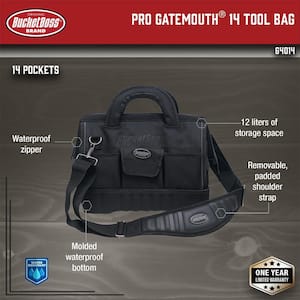 Pro Gatemouth 14 in. All Terrain Bottom Tool Bag with 12 Pockets