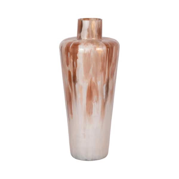 Liv & Skye 18 in. Tan Glass Round Decorative Vase