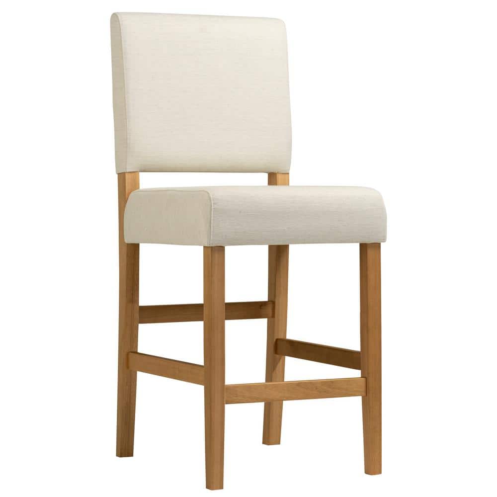 Natural White Sand Upholstered Counter Height Stools with Wood Base, Set of 2