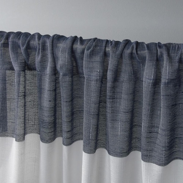 Darma Indigo Stripe Sheer Rod Pocket Curtain, 50 in. W x 84 in. L (Set of 2)