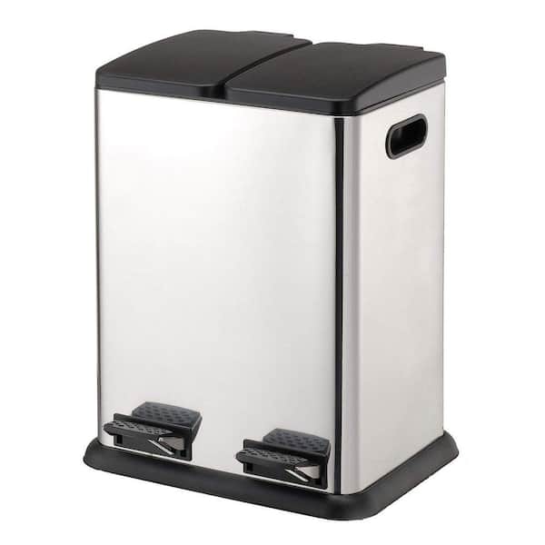 Neu Home 10.57 Gal. Stainless Steel Square Two Compartment with 18.37 in. Step-On Recycling Bin
