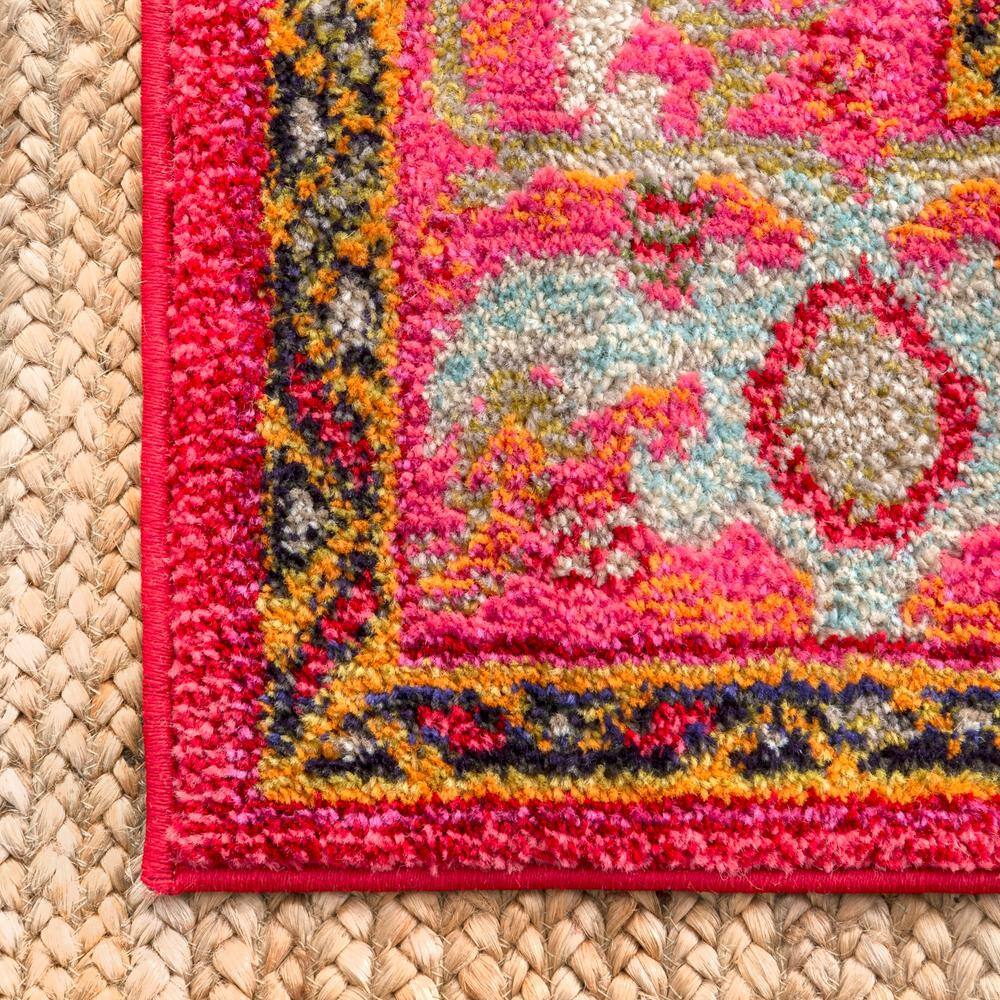 Rosie Pink Round Synthetic Bohemian Area Rug - 4' Diameter