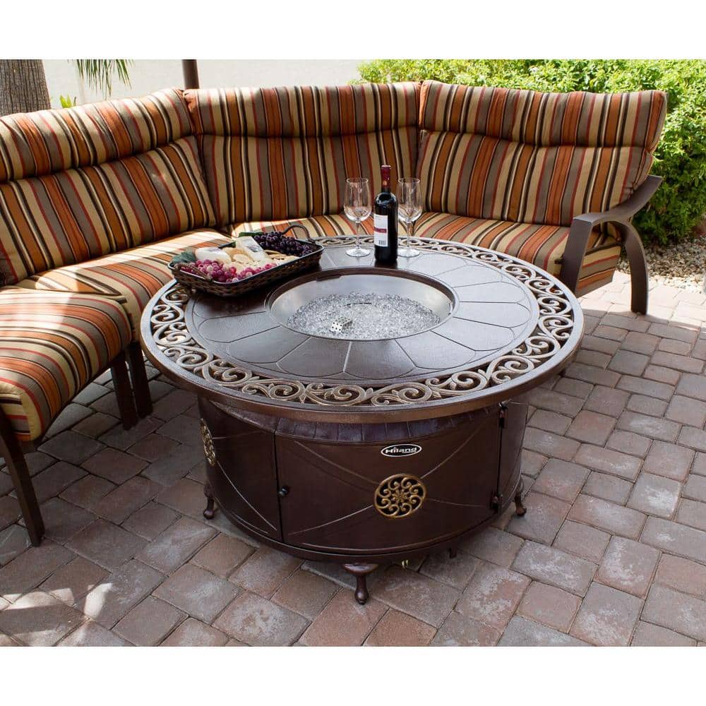 Round Hammered Bronze Cast Aluminum Gas Fire Pit Table