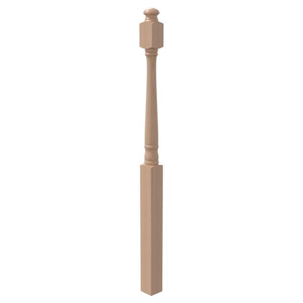 EVERMARK Stair Parts 4040 54 in. x 3 in. Unfinished Red Oak Mushroom Top Landing Newel Post for Stair Remodel