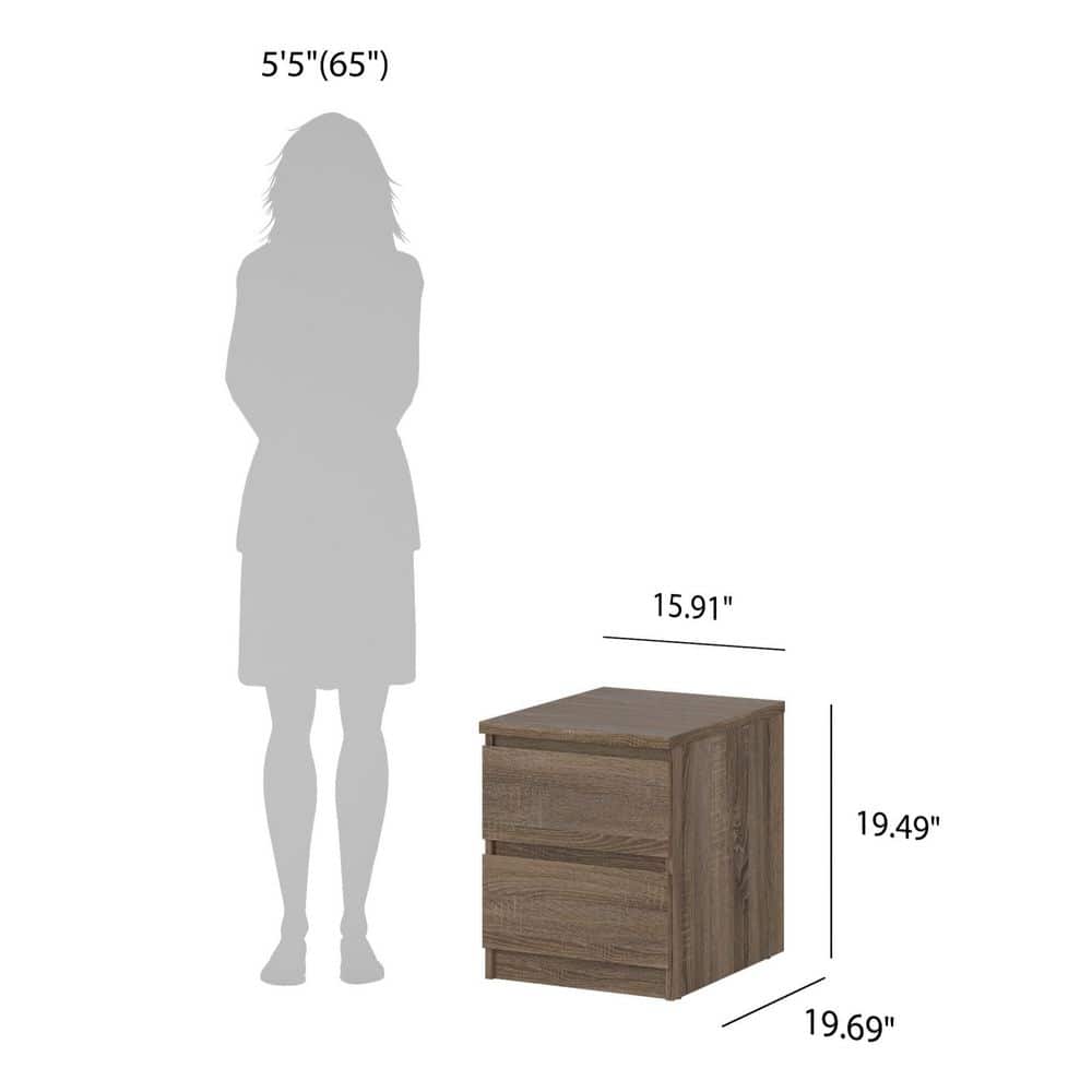 Truffle Oak 2-Drawer Modern Nightstand