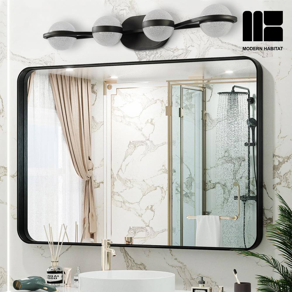 Black Metal 4-Light Dimmable LED Vanity Light with Globe Shades