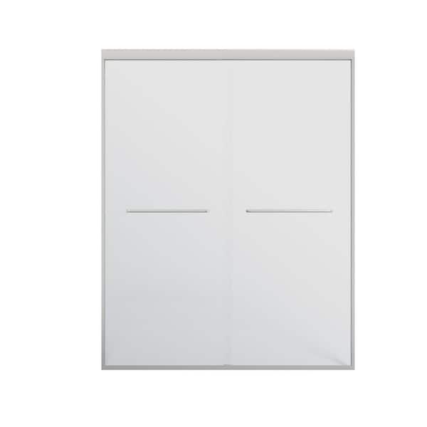 56 in.-60 in. W x 72 in. H Semi-Frameless Double Sliding Shower Door in Brushed Nickel with Tempered Safety Glass