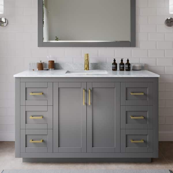 Wyndham Collection Miranda 54 in. W x 22 in. D x 33.75 in. H Single Bath Vanity in Dark Gray with White Carrara Marble Top