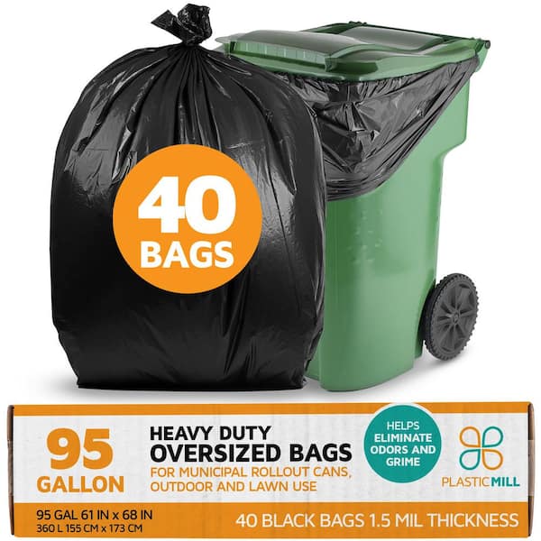 PlasticMill 95 Gal. 1.5 mil 61 in. x 68 in. Black Trash Bags (40-Count)