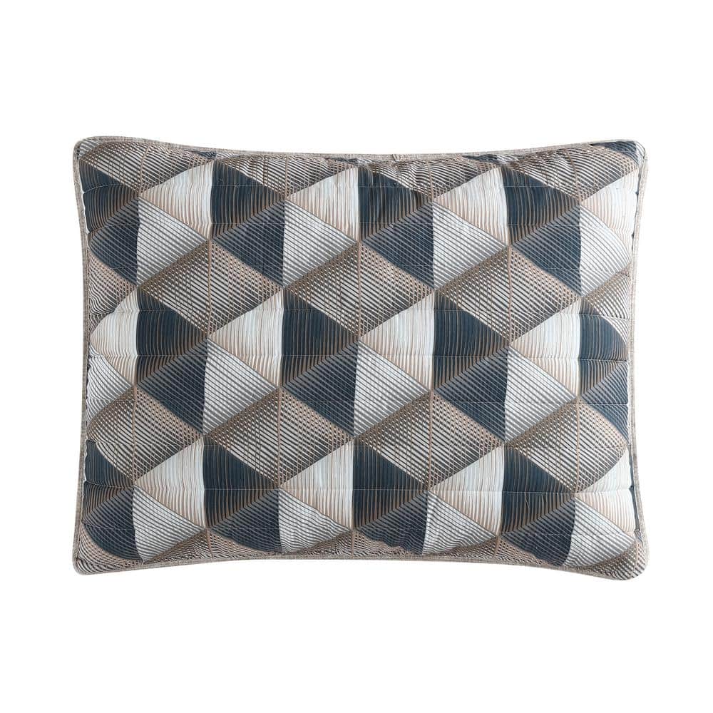Geometric Gray and Brown Microfiber King Quilt Set