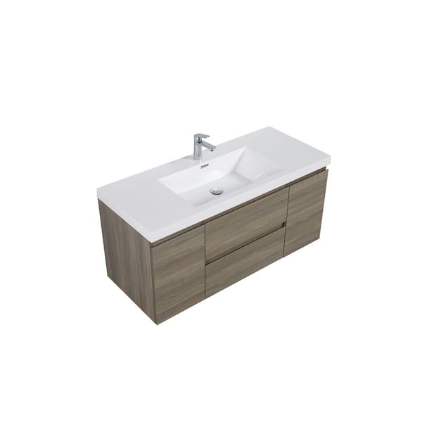 48 in. W Single Sink Floating Bath Vanity in Ash Grey with White Solid Surface Sink Top