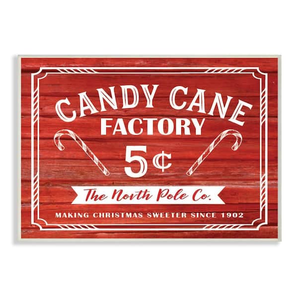 Stupell Industries 10 in. x 15 in. "Candy Cane Factory Vintage Sign" by Lettered and Lined Printed Wood Wall Art