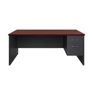 36 in. D x 72 in. W Charcoal/Mahogany Executive Office Modular Right-Hand Single Pedestal File Office Desk, Arch Pull