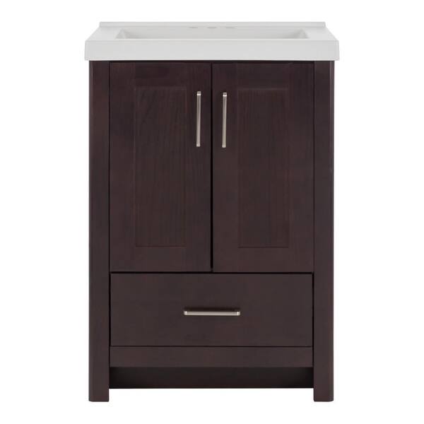 Home Decorators Collection Westcourt 25 in. W x 22 in. D Bath Vanity in Chocolate with Cultured Marble Vanity Top in White with White Sink