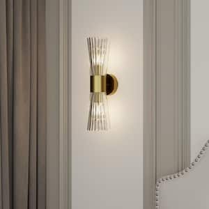 Washington 16.75 in. 2-Light Modern Gold Wall Sconce with Clear Glass Shade