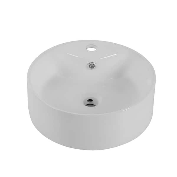 15.94 in. Ceramic Round Countertop Bathroom Vessel Sink in Gloss White with CUPC Certified, Faucet Not Included