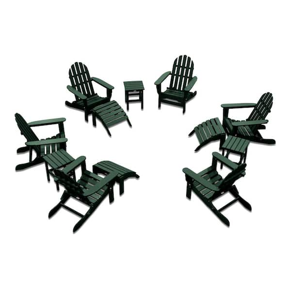 DUROGREEN Icon Forest Green 12-Piece Plastic Adirondack Patio Conversation Seating Set