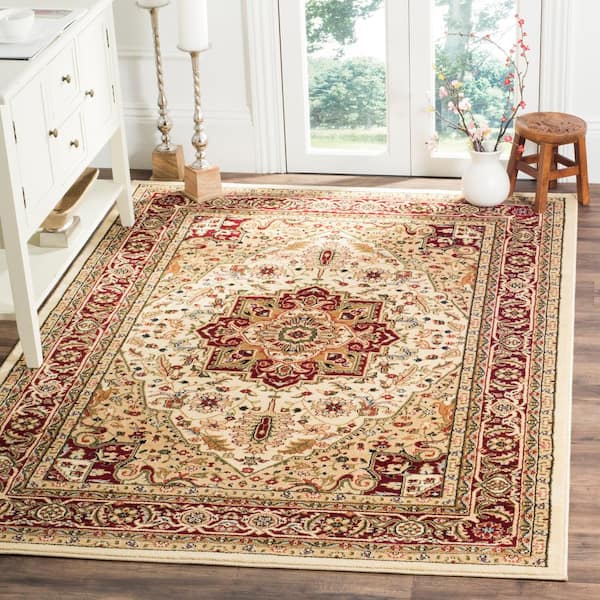 Lyndhurst Ivory/Red 8 ft. x 11 ft. Floral Border Medallion Area Rug