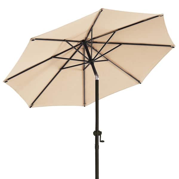PASAMIC 9 ft. Market Umbrella Outdoor Patio Umbrella with Push Button Tilt Crank Garden, Lawn Pool in Beige