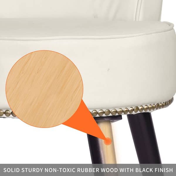 25.1 in. H White Makeup Vanity PU Upholstered Stool, Makeup Chair with Black Finished Wood Legs