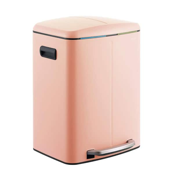happimess Marco Rectangular 10.6 Gal. Flamingo Pink Double Bucket Trash Can with Soft-Close Lid
