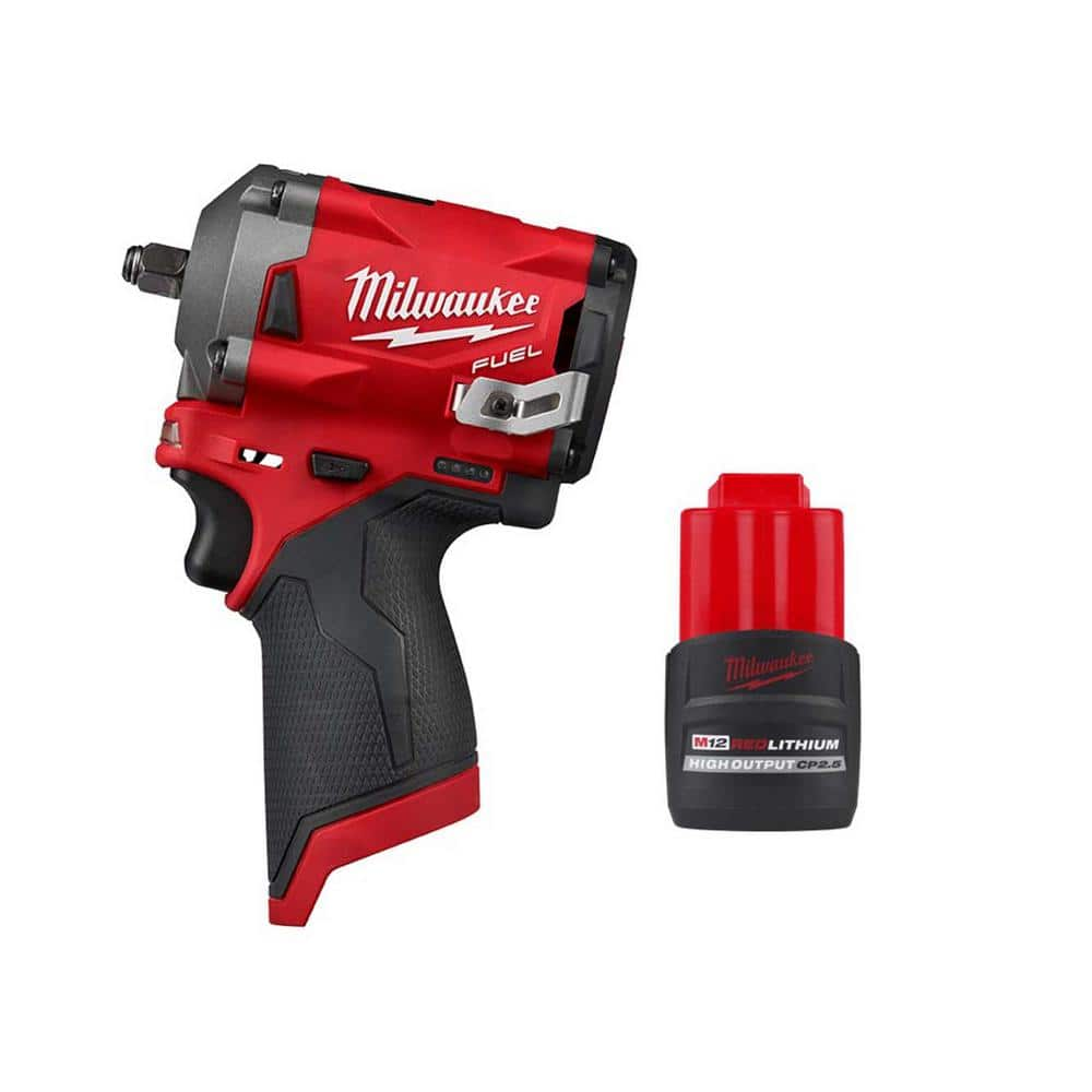 M12 FUEL 12V Lithium-Ion Brushless Cordless Stubby 3/8 in. Impact Wrench W/(1) 2.5Ah High Output Battery Pack -  Milwaukee, 2554-20-48