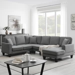 108 in. W Shelter Arm 3-Piece Polyester U-Shaped Sectional Sofa in Dark Gray with 3-Pillows