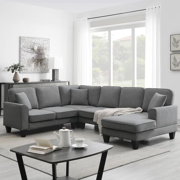 Harper & Bright Designs 108 in. W Shelter Arm 3-Piece Polyester U-Shaped Sectional Sofa in Dark Gray with 3-Pillows