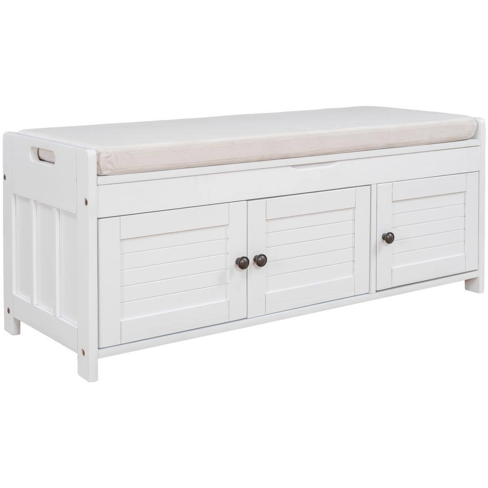 White MDF Bench with Removable Cushion 18 in. x 43.5 in. x 16 in. YY17 ...