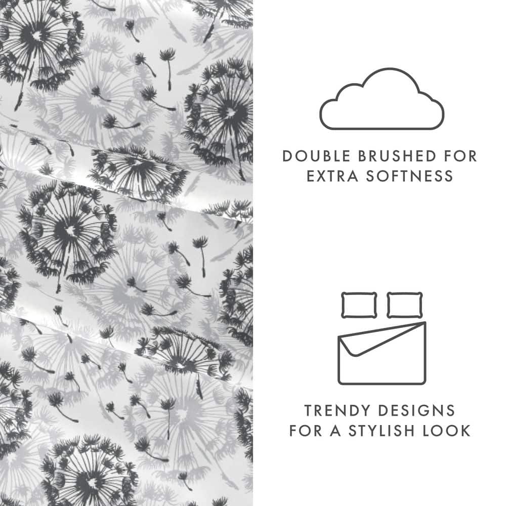 Gray Floral Deep Pocket Full Sheet Set with Pillowcases