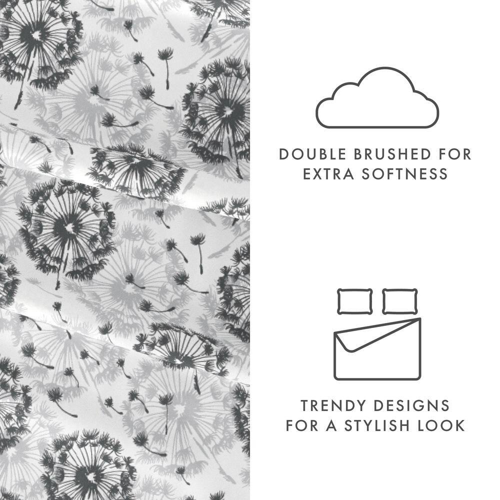 Gray Floral King Deep Pocket Microfiber Sheet Set