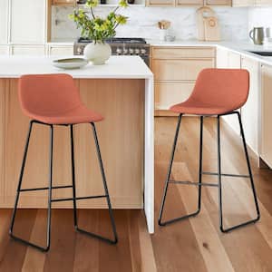 Alexander 30 in. Orange Bar Stools Low Back Metal Frame Counter Height Bar Stool With Fabric Upholstery Seat (Set of 2)