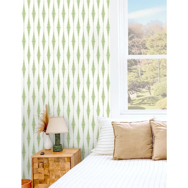40.5 sq. ft. Macaw Green Striped Ikat Vinyl Peel and Stick Wallpaper Roll