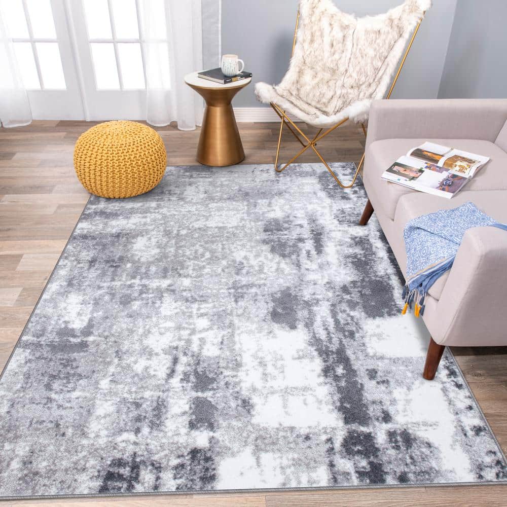 Contemporary Abstract Gray Synthetic 95'' Area Rug