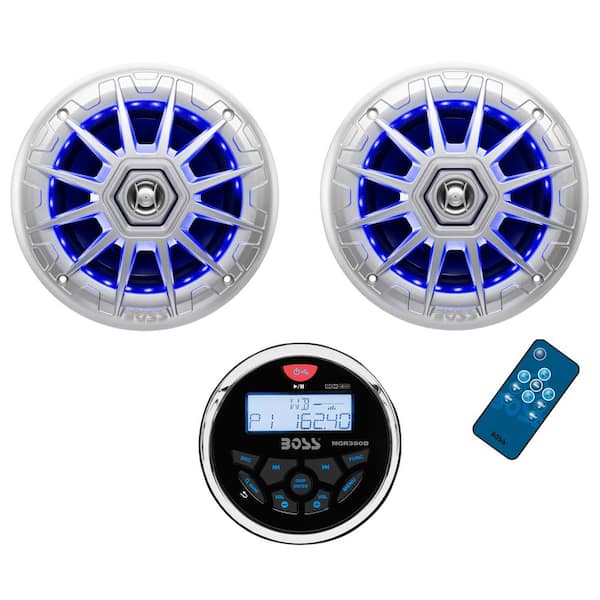 Boss Audio Systems MGR350B 3 in. Gauge Marine MP3/Radio Receiver Bluetooth ATV Boat Plus 6.5 in. Speakers