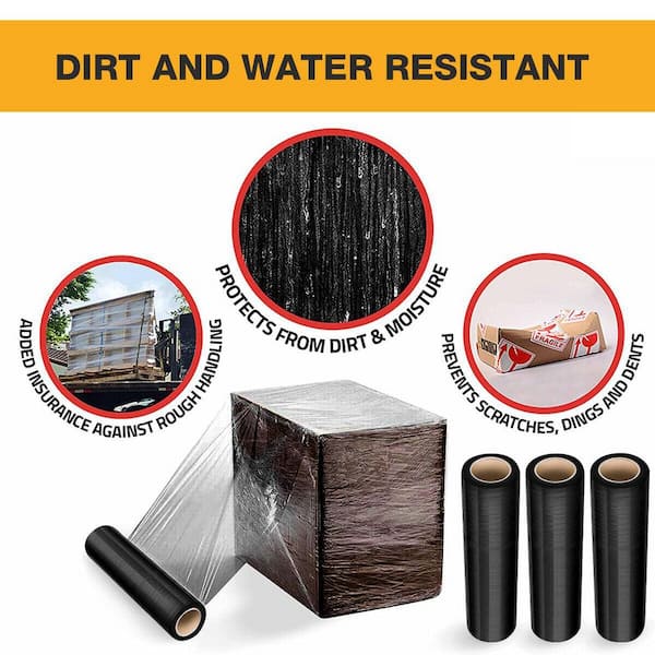 18 in. W x 1500 ft. L 80-Gauge Pallet Stretch Wrap Black Hand Shrink Wrap (4 Roll)