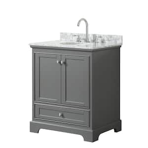 Deborah 30 in. Single Bathroom Vanity in Dark Gray with Marble Vanity Top in White Carrara with White Basin