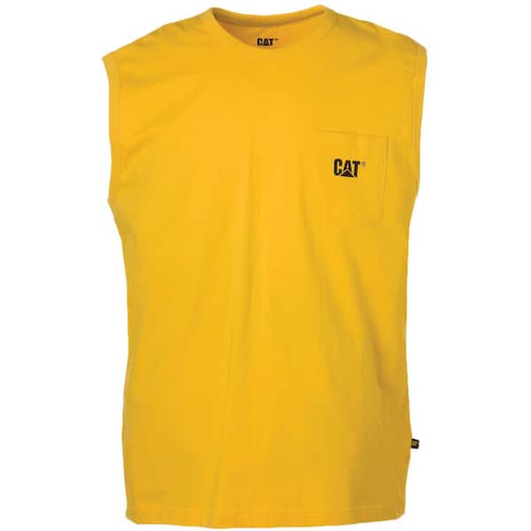 Caterpillar Trademark Men's Size Large Yellow Cotton Sleeveless Pocket T-Shirt