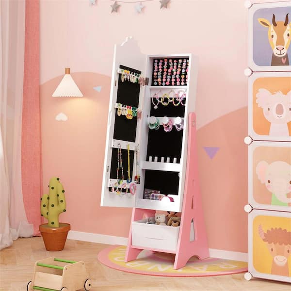 Costway 12.5 in. Width Kids Vanity Set Princess Makeup Dressing Table and Chair Set with Jewelry Armoire White