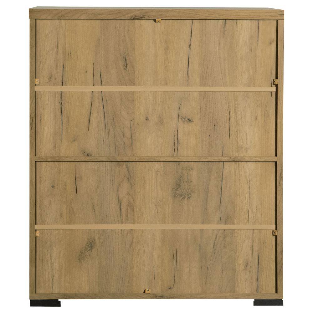 Golden Oak and Gunmetal Mesh Door Accent Cabinet