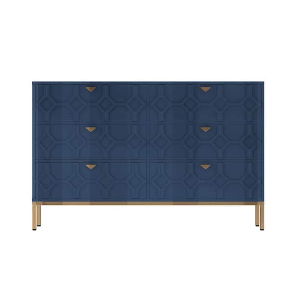 sumyeg Blue 31.77 in. H 6-Drawers Accent Storage Cabinet with Adjustable Feet-Pads